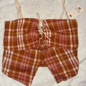 Billabong Brown and Pink Plaid Crop Top size medium
